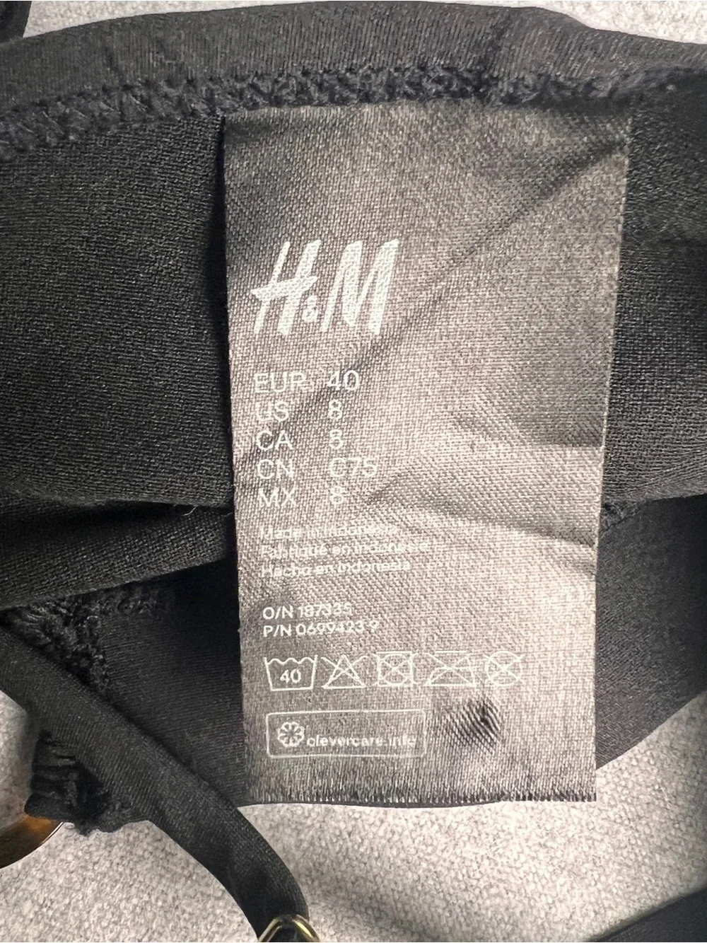 H&M Black Bikini Top Size 8 with Ring Detail, NWOT